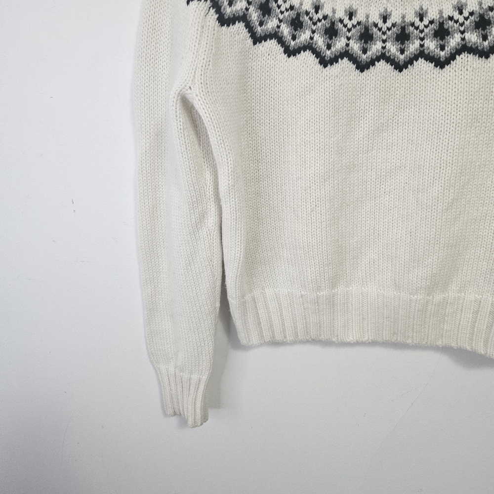 Lilysilk Fair Isle Crewneck Sweater XS  Wool Cashmere Off White Cable - Picture 5 of 12